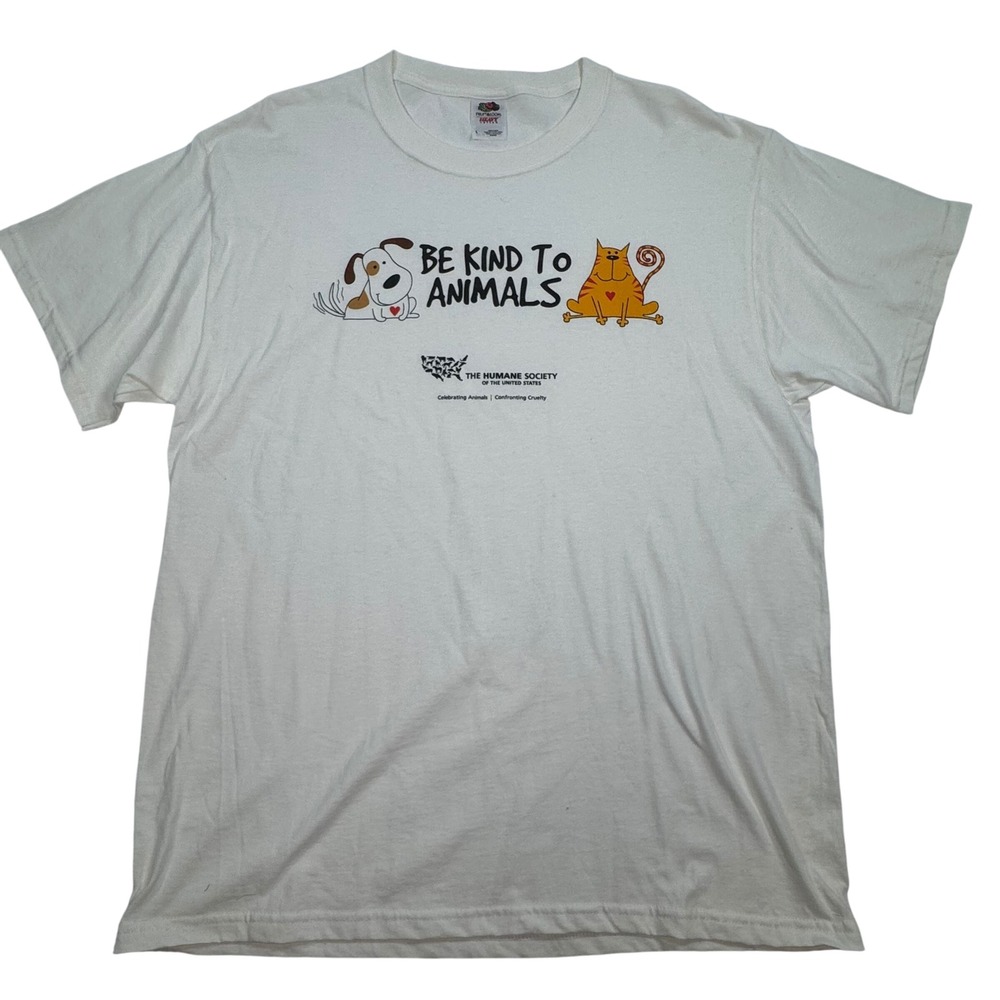 Fruit of the Loom Humane Society Be Kind To Animals Graphic T-Shirt White Large